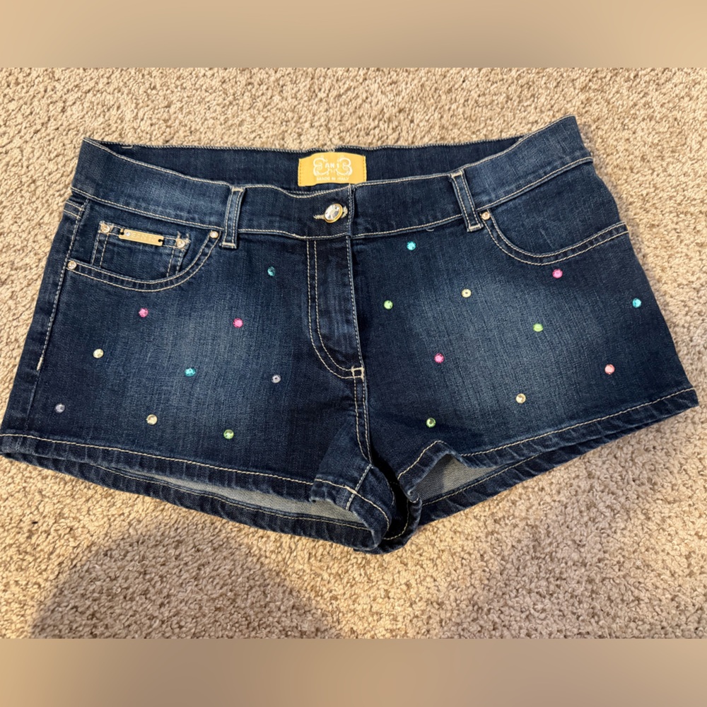 Dark Indigo Jean Shorts with Multicolor Studs - Women US size 10-12